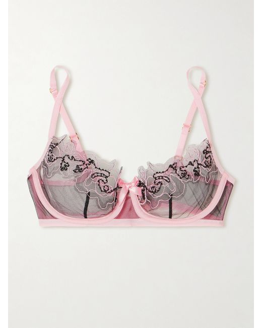 Agent Provocateur Lindie Embellished Embroidered Tulle Underwired Soft-cup Bra