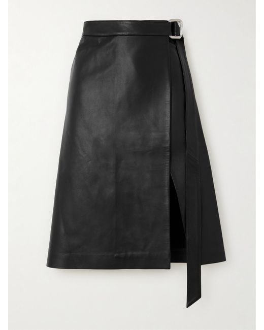 AMI Alexandre Mattiussi Belted Leather Midi Wrap Skirt