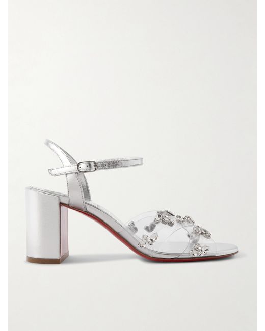 Christian Louboutin Queenie 70 Crystal-embellished Pvc And Metallic Leather Sandals