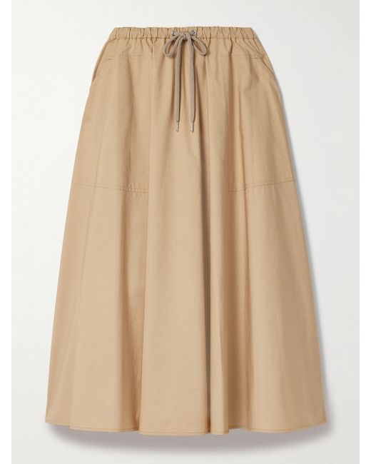 Moncler Cotton-poplin Maxi Skirt Tan