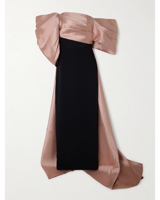 Solace London Raye Off-the-shoulder Draped Crepe And Satin-twill Gown