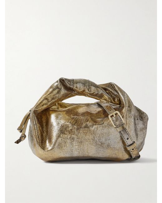 Dries Van Noten Lizard-effect Metallic Leather Shoulder Bag