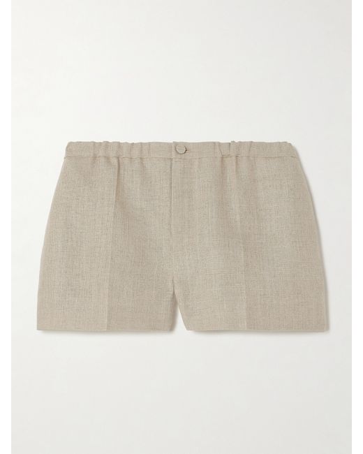 Valentino Garavani Pleated Linen-canvas Shorts Neutral