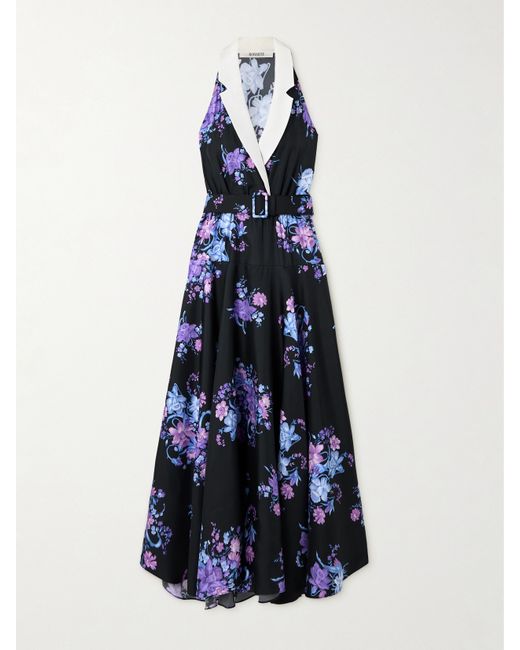 Rodarte Belted Floral-print Silk-twill Midi Dress