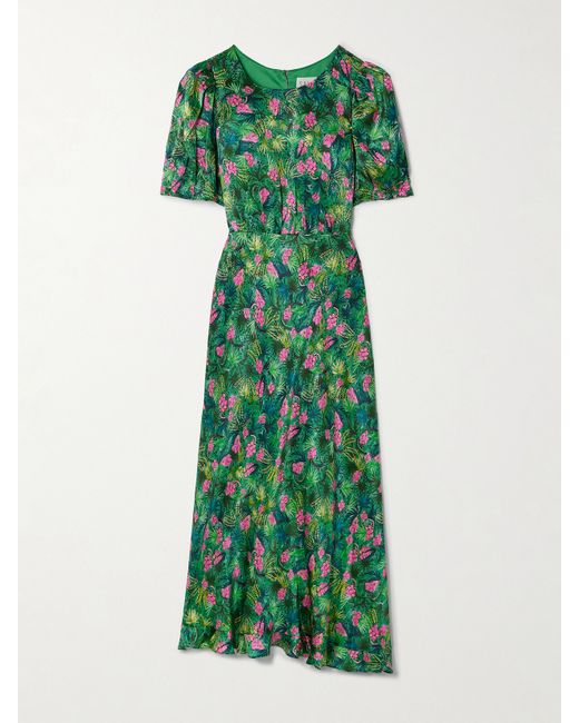 Saloni Vida D Ruffled Floral-print Silk-satin Dress