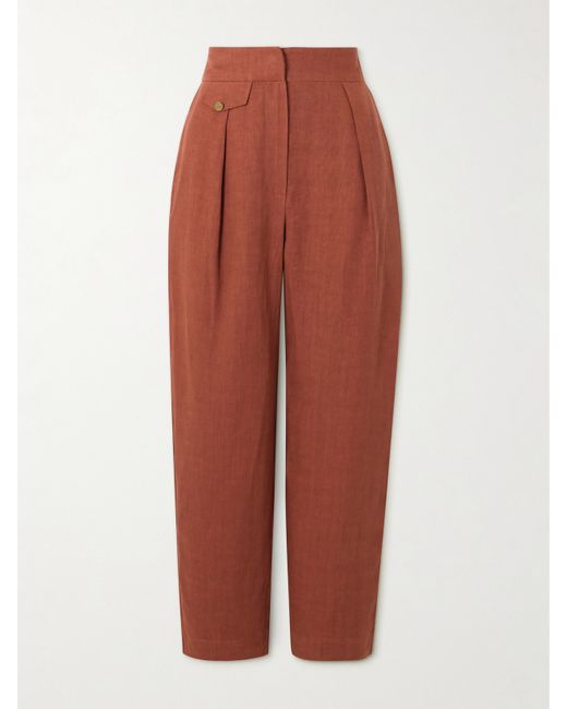 Le Kasha Jaouf Cropped Pleated Organic Linen Straight-leg Pants