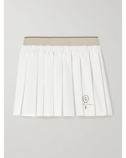 Brunello Cucinelli Embroidered Pleated Jersey Tennis Skirt