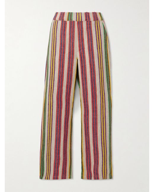 The Elder Statesman Coastal Striped Linen-jacquard Straight-leg Pants