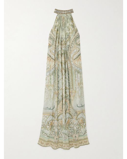 Camilla Printed Silk Crepe De Chine Halterneck Maxi Dress