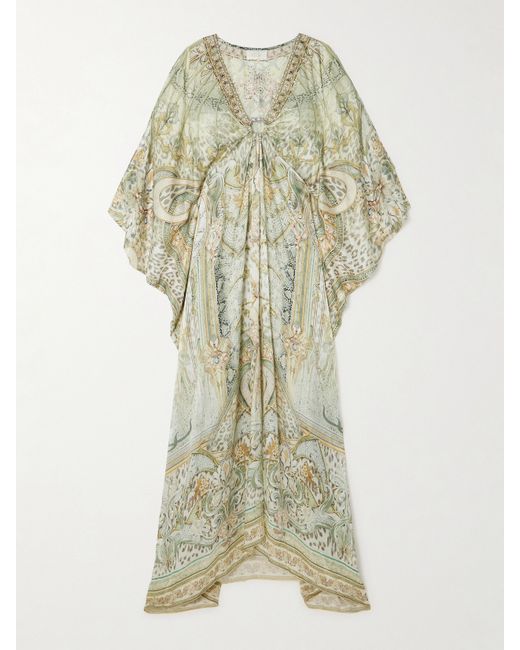 Camilla Embellished Printed Silk-satin Kaftan