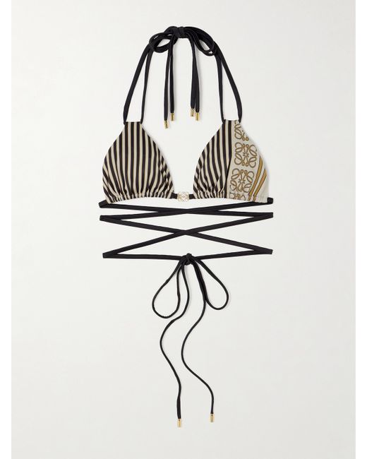 Loewe Paulas Ibiza Embellished Printed Triangle Bikini Top Neutral
