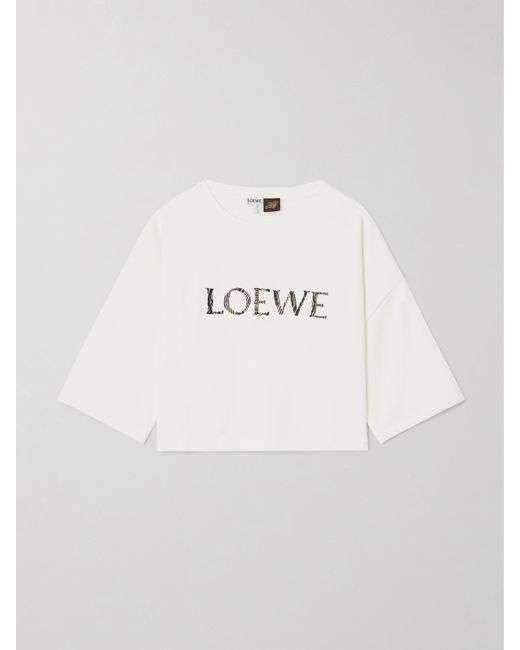 Loewe Paulas Ibiza Raffia-trimmed Cotton-blend T-shirt