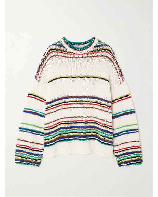 Loewe Paulas Ibiza Striped Knitted Cotton-blend Sweater Neutral
