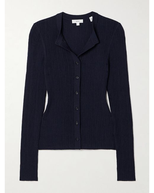 A.L.C. . Fisher Ribbed Cotton-blend Cardigan Navy