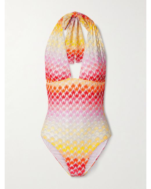 Missoni Mare Striped Metallic Crochet-knit Halterneck Swimsuit