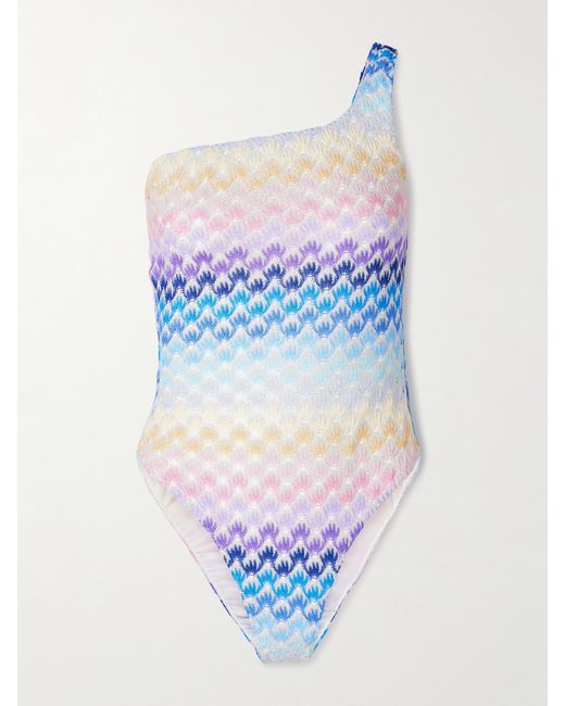 Missoni Mare One-shoulder Striped Metallic Crochet-knit Swimsuit