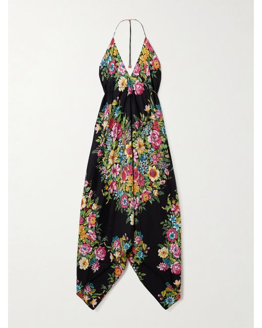 Etro Asymmetric Floral-print Silk Halterneck Dress
