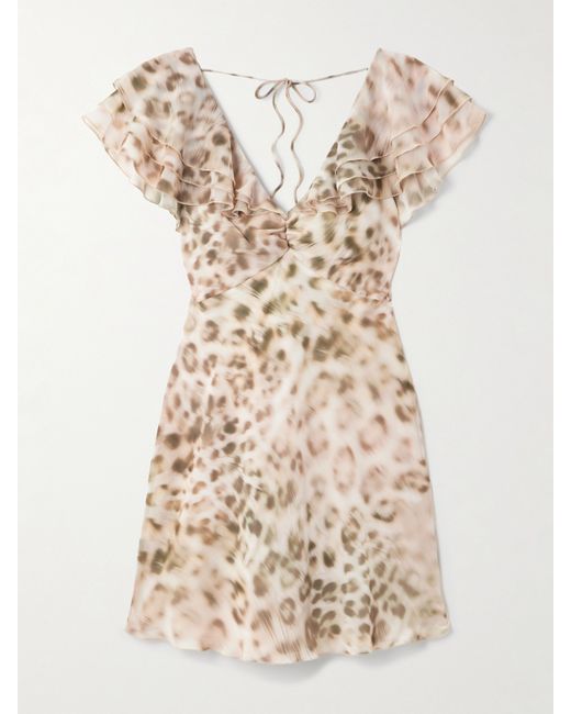 Rotate Birger Christensen Ruffled Leopard-print Recycled-chiffon Mini Dress Leopard print