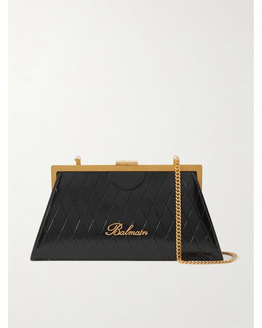 Balmain Evening Embossed Quilted Glossed-leather Clutch
