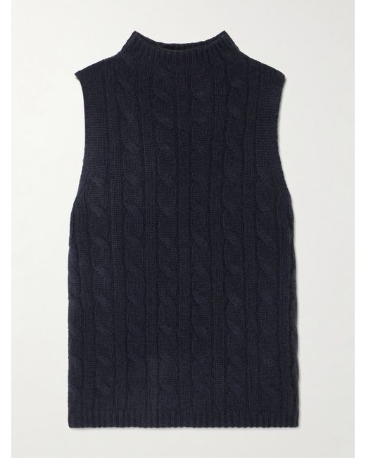 Arch4 Net Sustain Cassie Cable-knit Silk And Organic Cashmere-blend Tank Navy