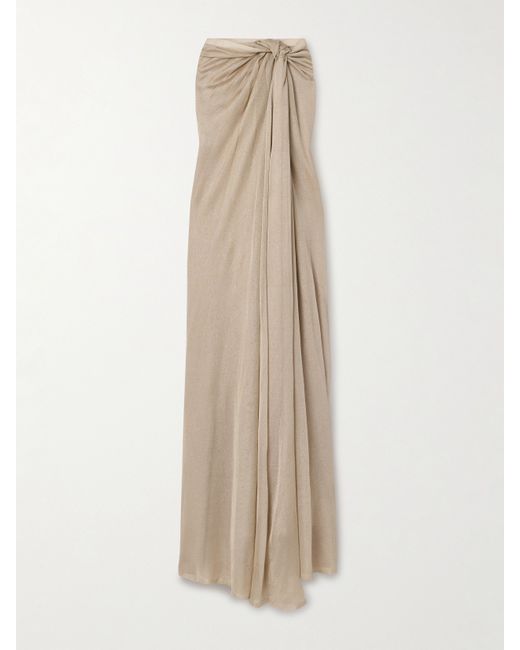 Interior The Ona Strapless Knotted Metallic Stretch-knit Maxi Dress