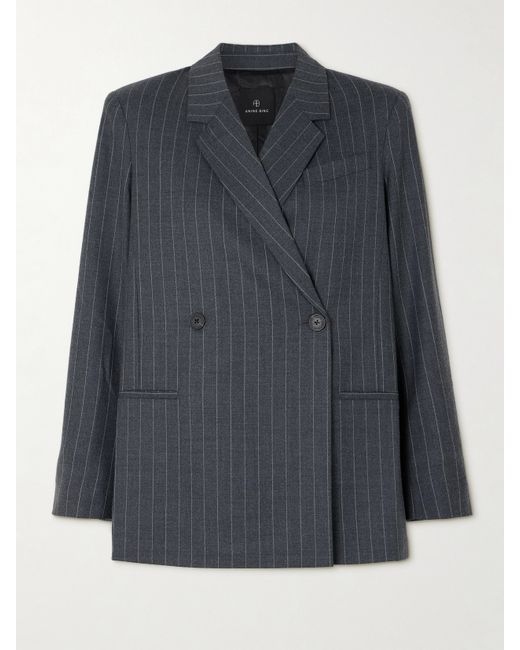 Anine Bing Kaia Oversized Double-breasted Pinstriped Flannel Blazer