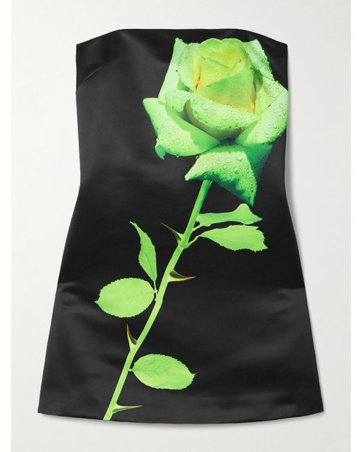 David Koma Strapless Floral-print Duchesse-satin Mini Dress
