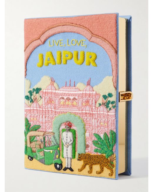 Olympia Le-Tan Live Love Jaipur Embroidered Appliquéd Canvas Clutch