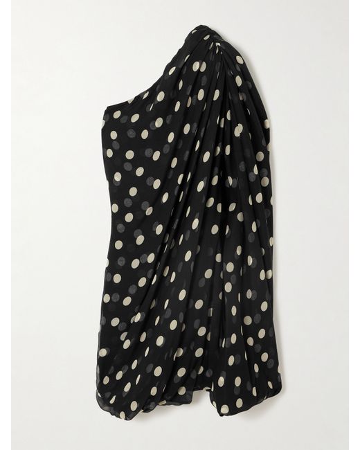 Stella McCartney One-shoulder Draped Polka-dot Silk-voile Mini Dress
