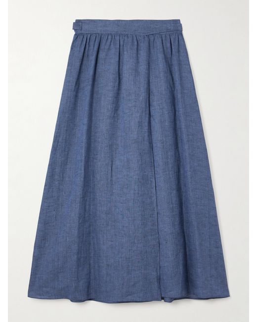 Loro Piana Belted Linen Maxi Wrap Skirt