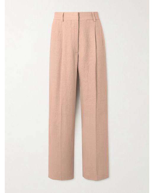 Blazé Milano Fox Pleated Linen-twill Straight-leg Pants Blush