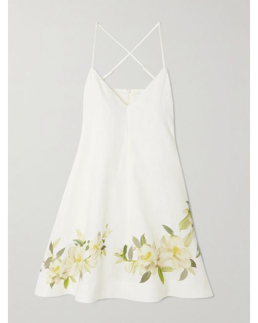 Zimmermann Net Sustain Harmony Floral-print Linen Mini Dress