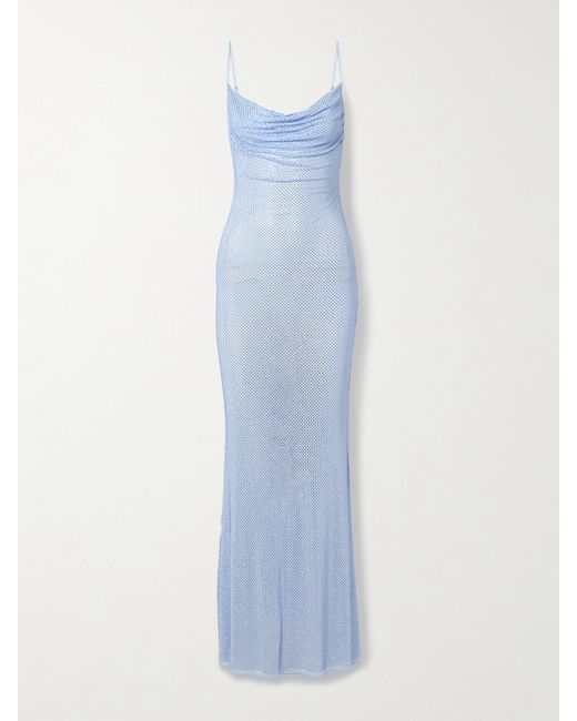 Retrofête Shilo Crystal-embellished Silk-blend Mesh Dress Light