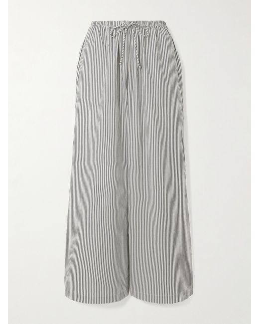 By Malene Birger Pisca Striped Organic Cotton-poplin Wide-leg Pants Navy
