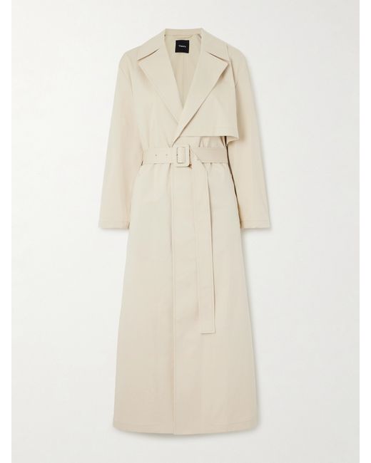 Theory Belted Organic Cotton-blend Twill Trench Coat Sand