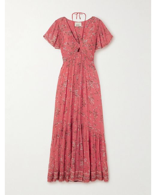 Isabel Marant Agathe Tiered Floral-print Cotton And Silk-blend Crepon Maxi Dress Coral