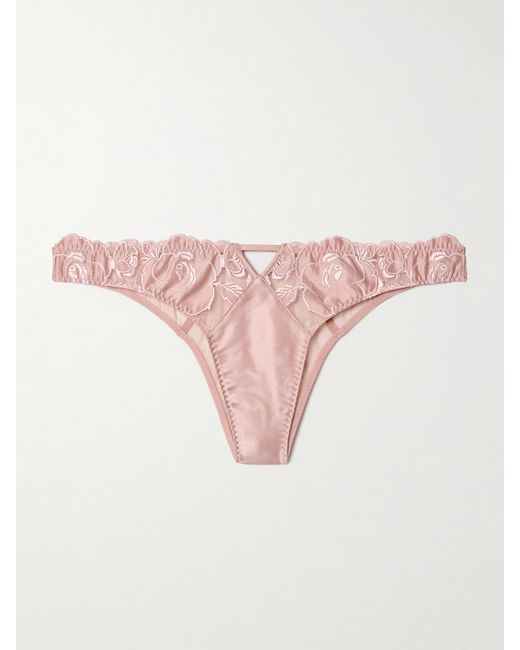 Fleur Du Mal Rose Cutout Embroidered Silk-blend Satin And Tulle Briefs