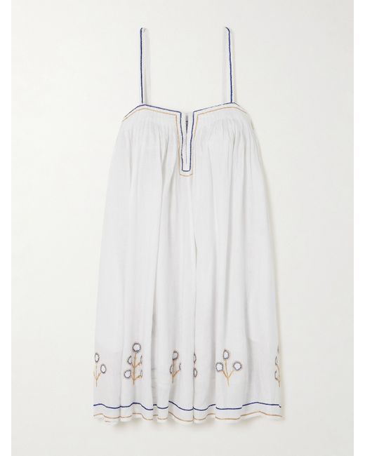 Thierry Colson Zenobia Pintucked Embroidered Linen Mini Dress