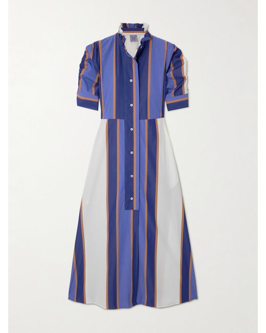 Thierry Colson Venetia Pleated Striped Cotton-poplin Midi Dress