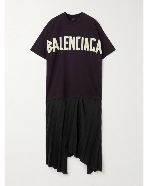 Balenciaga Pleated Printed Cotton-jersey And Crepe Midi Dress
