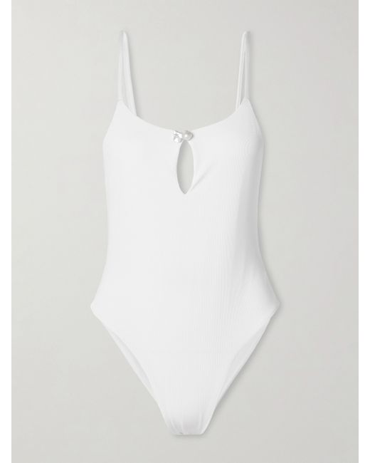 Sara Cristina Pearl-embellished Cutout Swimsuit