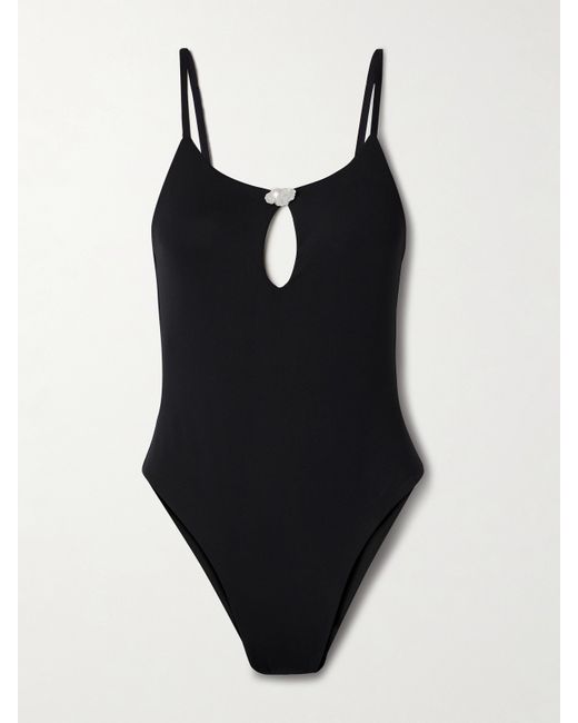 Sara Cristina Pearl-embellished Cutout Swimsuit
