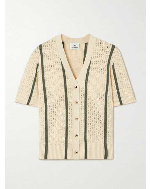 Anine Bing Camryn Striped Open-knit Cotton-blend Cardigan