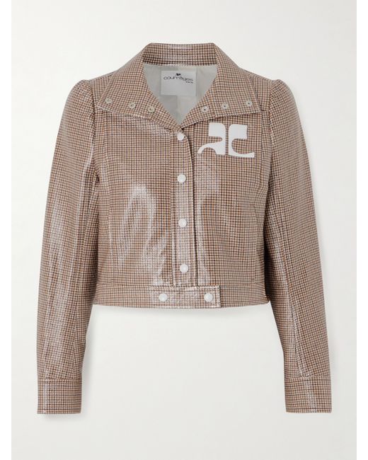 Courrèges Reedition Cropped Appliquéd Checked Coated Cotton-blend Jacket