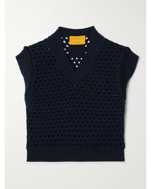 Guest in Residence Cropped Open-knit Cotton Vest Navy
