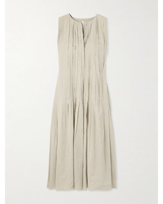Lauren Manoogian Pintucked Crinkled Cotton And Linen-blend Maxi Dress