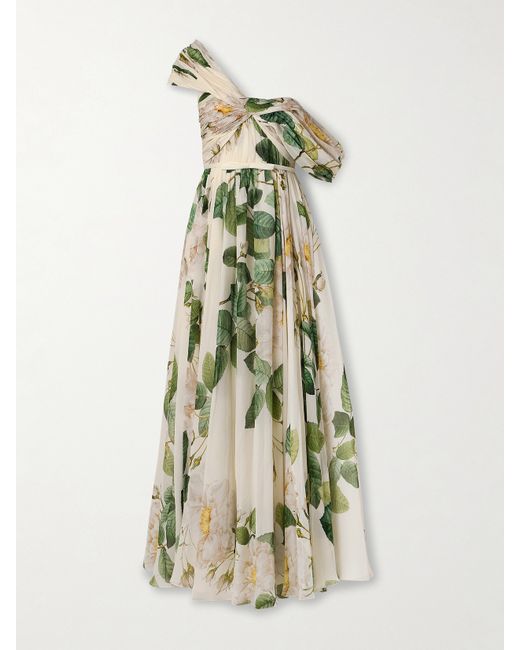 Giambattista Valli One-shoulder Twist-front Gathered Floral-print Silk-georgette Gown