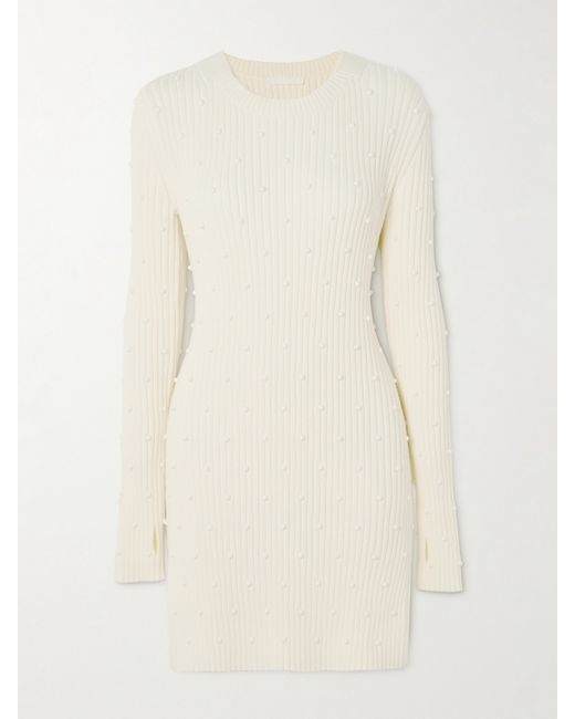 Helmut Lang Embellished Ribbed Stretch Cotton-blend Mini Dress