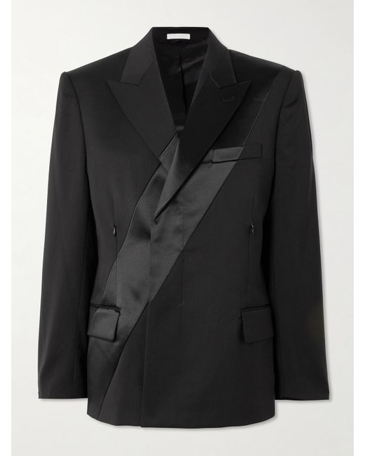 Helmut Lang Double-breasted Satin-trimmed Wool-crepe Blazer
