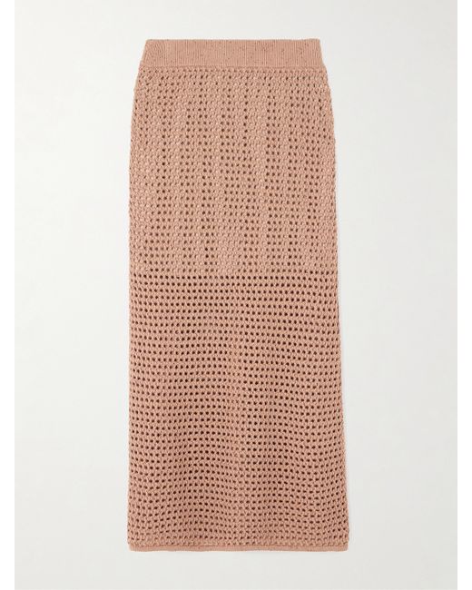 Brunello Cucinelli Sequin-emhellished Open-knit Cotton-blend Midi Skirt